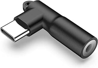 USB C to 3.5mm Audio Adapter, Right Angle USB Type C to 3.5mm Female Headphone Jack Adapter, Compatible with Apple, Samsung, Google, Oneplus,Huawei,Sony, and More (Black, Type C to 3.5mm)
