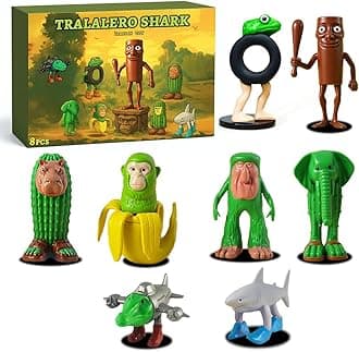 Italian toy Brainrot Action Figures Set,Funny Collectible Figures for Kids & Adults,Tralalero Tralala-Inspired,Creative Shark,Monkey and More Toys,Safe Gifts for Fans Ages 6+ (A 8pcs)