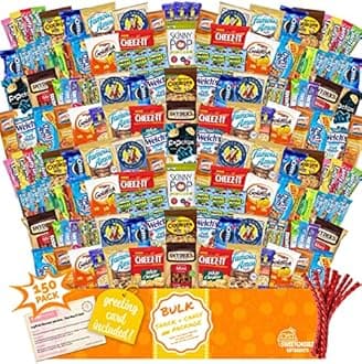 Snack Box Care Package (150) Variety Snacks Gift Box Bulk Snacks -valentines day College Students, Military, Work or Home - Over 9 Pounds of Snacks! Snack Box Fathers gift basket gifts for men
