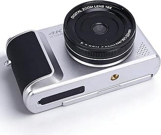 – 4K Digital Camera for Photography, 64MP, 2.8in 180° Flip Screen, 16X Digital Zoom, Compact Retro, 4K Video for Travel, Silver
