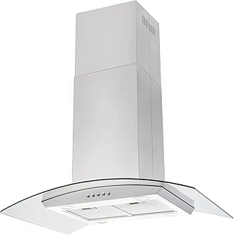 JOEAONZ Island Range Hood 36 inch 700 CFM, Ceiling Mount Kitchen Vent Hood Ducted/Ductless Convertible, 4 LED Lights 5-Layer Filters Extractor Stove Exhaust Fan, Curved Tempered Glass Stainless Steel