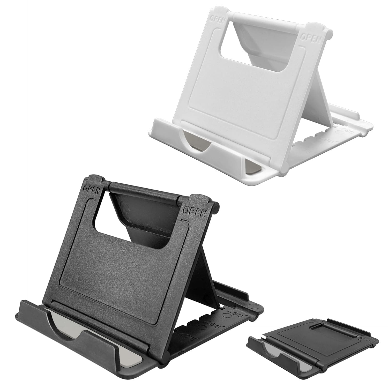 2 Pack Cell Phone Stand, Foldable Phone Holder for Desk Compatible with Phone 15 14 13 12 11 Pro Xs Xs Max Xr X 8, Nintendo Switch, All Phones, Black & White