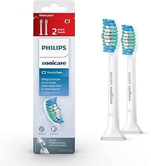 Philips Sonicare C1 SimplyClean - Genuine Replacement Electric Toothbrush Heads, White, 2 Pack, HX6012/04