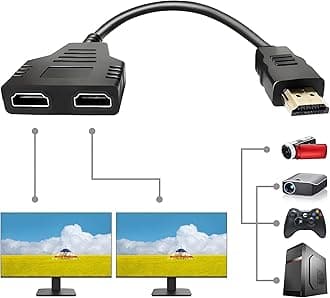 HDMI Splitter Adapter,1080P HDMI Male to Dual HDMI Femal 1 to 2 Way HDMI Splitter Adapter Cable for HDTV HD, LED,LCD Monitor and Projectors, Support Two TVs at The Same Time