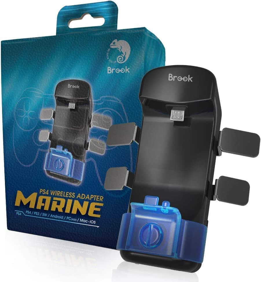 Brook Marine (without Battery) - PS4 Wireless Controller Adapter and Battery Pack for PS4 PS3 Switch PC Android Mac iOS 4 Extra Customizable buttons, Support Turbo and Remap