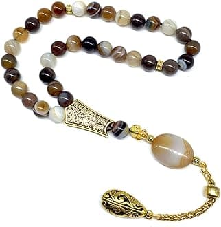 ALBATROSART -ELEGANCE COLLECTION- Prayer Beads-Tesbih-Tasbih-Tasbeeh-Misbaha-Masbaha-Subha-Sebha-Sibha-Rosary (BANDED AGATE Stone (8mm -33 Beads))
