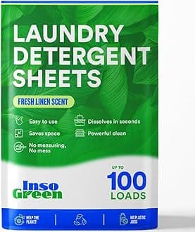 Laundry Detergent Sheets - 100 Loads - Eco Washer Strips - Zero Plastic Jugs, No Mess & Space-Saving - Travel Friendly - 50 Sheets
