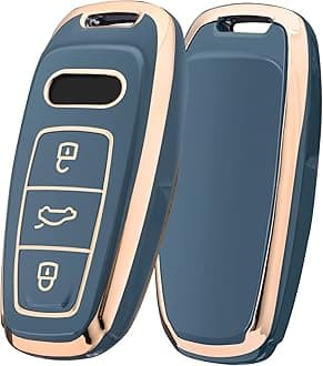 ELOHEI for Audi Key Fob Cover, Special Soft TPU Key Case Cover Protector Compatible with Audi A6L A6 A7 A8 Q7 Q8 E-Tron 2018-2022 A3 S3 S6 SQ7 RS6 S7 RS7 Smart Key(Gold Edge Blue)