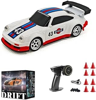 Aetheria 1/43 RC Drift Racing Car with Gyro, 4WD Fully Proportional Mini Electric Race Vehicle with LED Lights Remote Control High Speed Car for Adult Outdoor - Ready to Run (Red White)