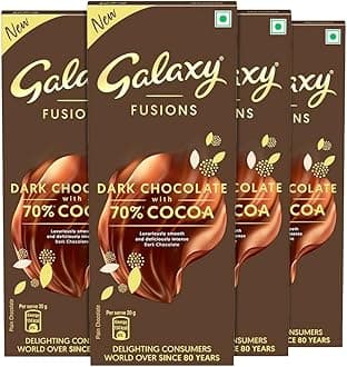 Fusions Dark Chocolate Valentine Gift Pack | Made with 70% Cocoa |Silky Smooth Chocolate Bars for Valentine | Pack of 4 (4 x 110 g)