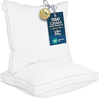 Bed Pillows for Sleeping European Size (White), Set of 2, Soft & Fluffy Pillow with Down Alternative Filling, Cooling, Hotel Quality, Gusseted Pillow for Back, Stomach or Side Sleepers