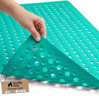 Original Bath, Shower, and Tub Mat (35x16), Machine Washable, Antibacterial, BPA, Latex, Phthalate Free, XL Size Bathroom Mats, Materials (Turquoise Opaque)