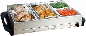 4 Section Buffet Warmer Server - Professional Hot Plate Food Warmer Station, Easy Clean Stainless Steel, Portable & Great for Parties Holiday & Events