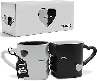MIAMIO - Coffee Mugs/Kissing Mugs Gift Set for Couples/Weddings/Birthday/Anniversary, Ceramic 300ml (Black)