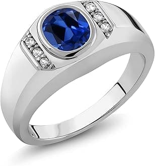 Gem Stone KingMen's 925 Sterling Silver Blue Created Sapphire and White Created Sapphire Ring (1.66 Ct)