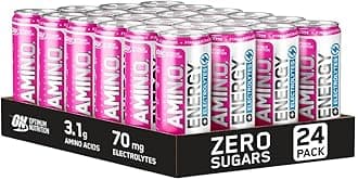 Essential Amino Energy + Electrolytes, Ready to Drink Sugar Free EAA Energy Drink with Electrolytes and Caffeine, Workout Supplement for Men and Women, Pink Lemonade, 24x250 ml