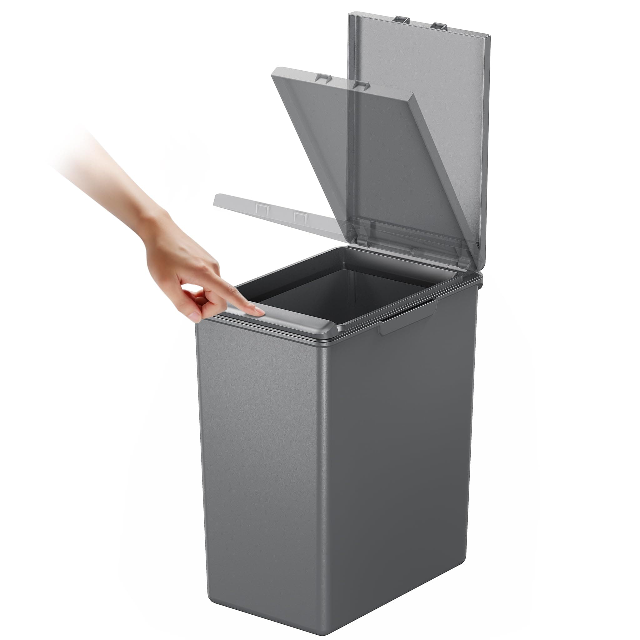 Morandi 20L Kitchen Recycling Bin with Touch-Top Lid, Slim Plastic Rubbish Bin with Recycling Stickers and Easy-Clean Finish, Compact Design for Home or Office, Dark Grey