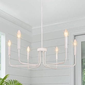 French Country Chandelier, 6-Light Antique White Farmhouse Chandelier for Dining Room Lighting Fixtures Hanging, Industrial Modern Chandelier for Bedroom Foyer Kitchen Living Room Entryway