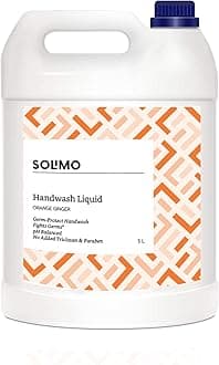 - Amazon Brand - Solimo Liquid Handwash, Refill Can | Orange Ginger | 5 Litre | Fights Germs | Ph-Balanced Formula | No Added Triclosan & Parabens
