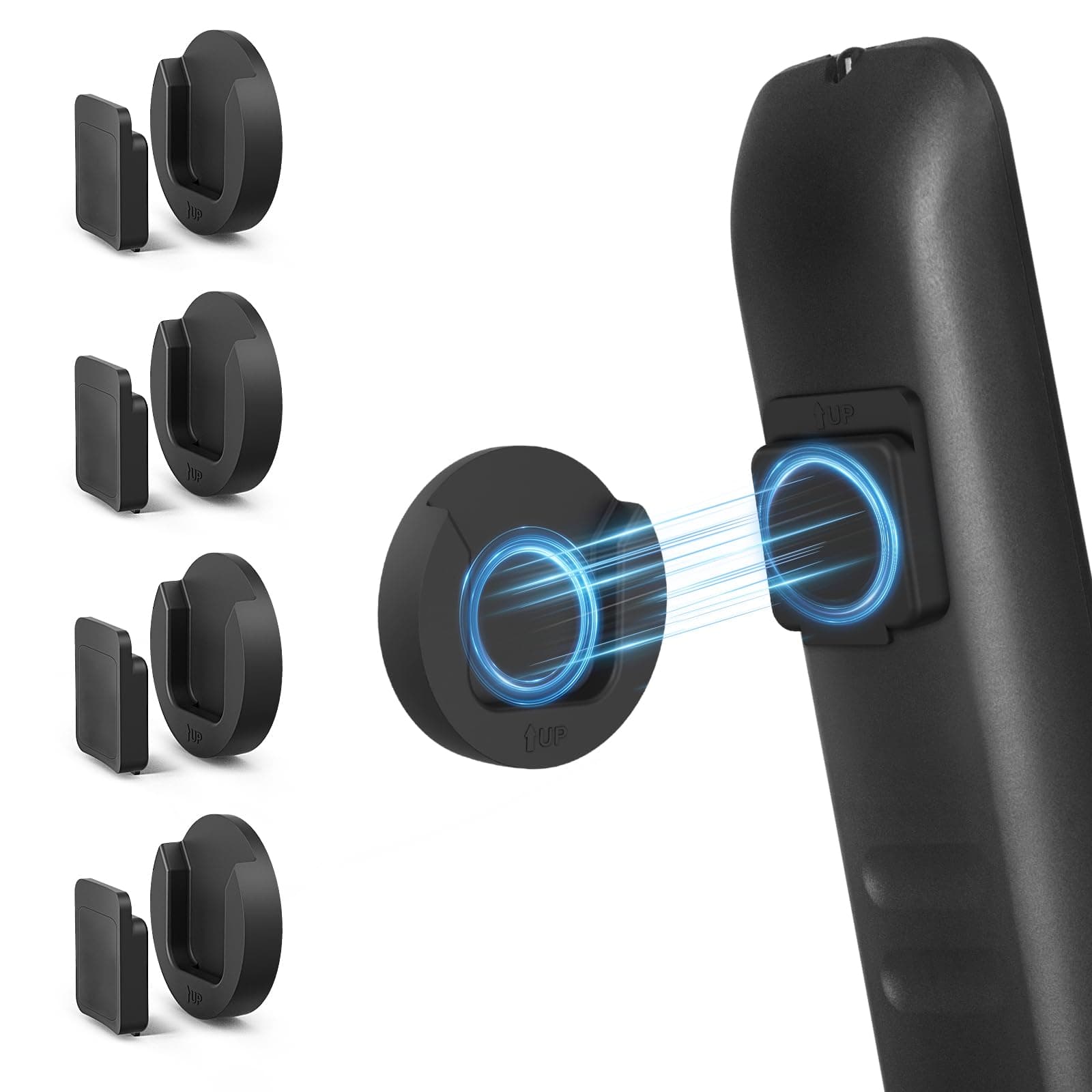 YYILIS Magnetic Remote Control Holder Wall Mount, 4 Pack TV Remote Control Holder for Fan/Air Conditioner, Self-Adhesive Bedside Caddy for TV Backside/Bedroom/Office/RV Home Organizer Storage(Black)