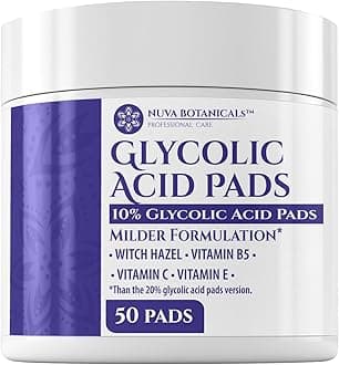10% Glycolic Acid Pads (50 Pads) - Exfoliating Pads for Face Chemical Peel for Face at Home - Glycolic Acid Peel Exfoliating Face Pads - Acne Pads Facial Peel Face Exfoliating Pads with Vitamin C
