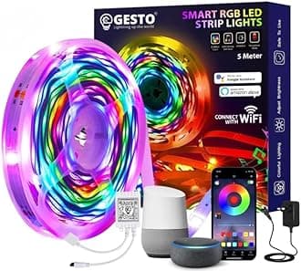 Gesto 300 LED Strip Lights with Adaptor - Music Sync RGB Lights with Alexa, Google & App Operated Waterproof Smart Light - Multicolor LED Lights for Home,Diwali,Christmas (5 Meter)