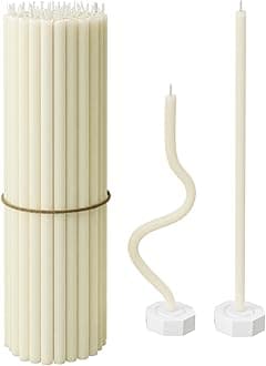 – BlueBee Beeswax Candles 40pcs Honey Scented Candle Sticks - Tall Thin Taper Candles Dripless Smokeless - Natural BeesWax Candles for Birthday, Church, Halloween, Christmas(40+2 candle holders, White)