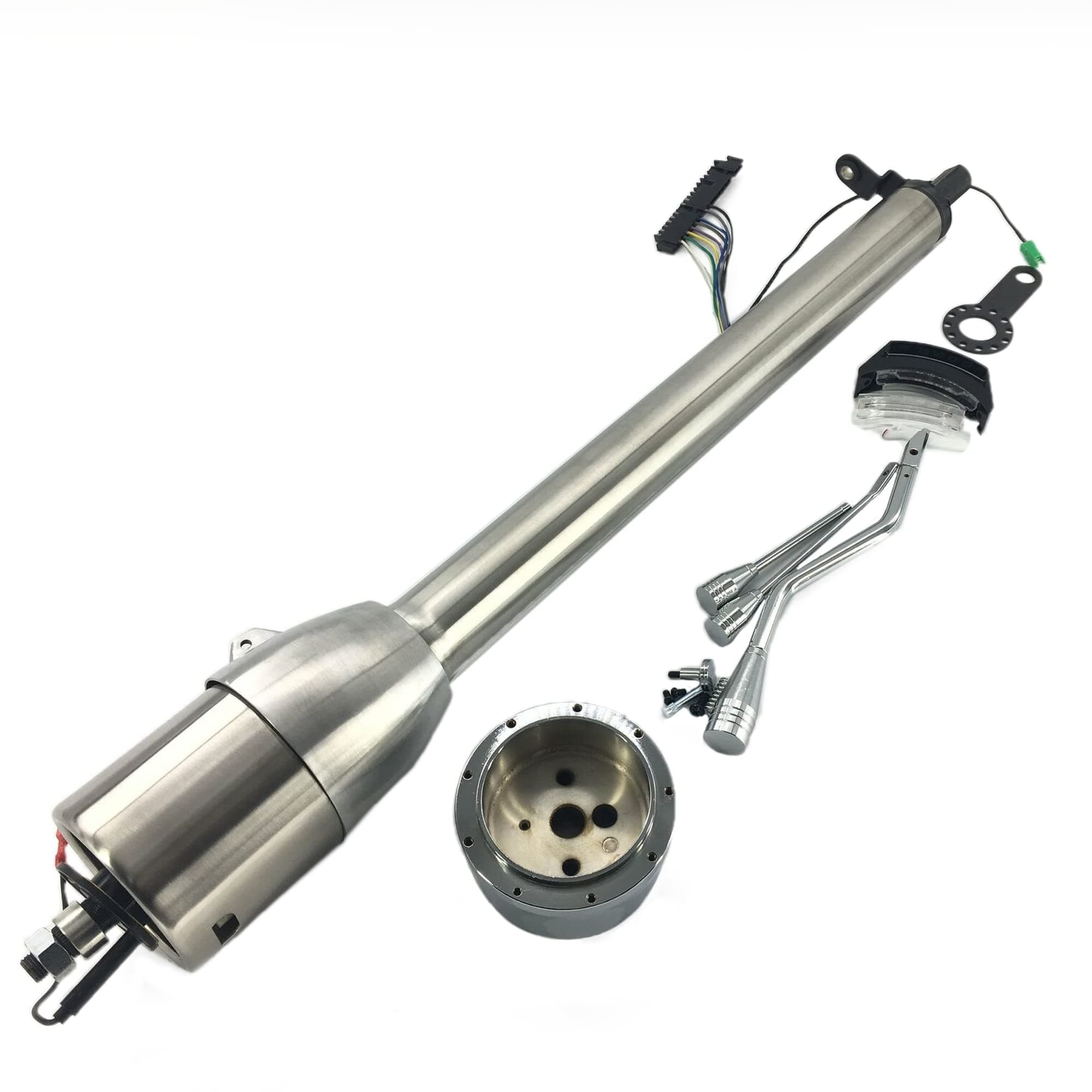 Stainless Steel Tilt Automatic 28" No Key Steering Column Shift Indicator w 9 Hole Wheel Adapter