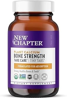 New Chapter Calcium Supplement - Bone Strength Tiny Tabs Organic Red Marine Algae Calcium - with Vitamin D3+K2 + Magnesium, 70+ Trace Minerals for Bone Health, Gluten Free, Easy to Swallow - 240 ct