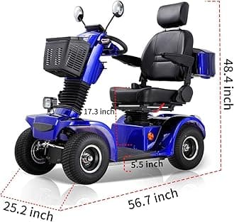 All Terrain Mobility Scooter for Seniors,Heavy-Duty 4 Wheel Mobility Scooters Mobility Scooter,Handicap Scooters for Adults with 3-Speed Travel Long (Blue)