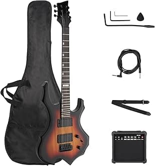 Solid Body Electric Guitar, Flame Design Electric Guitar Kit with 20Watt Amp, Gig Bag, Shoulder Strap, H-H Pickups 36 Inch Electric Guitars for Beginners & Professional (Sunset)
