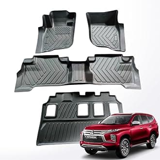 3D Car Floor Mats For Mitsubishi Montero Sport 2015 To 2021 Set Of 4 With Trunk Mat | With All Weather Protection | Black TPE Car Floor Mats | Accessories For Mitsubishi Montero Sport |