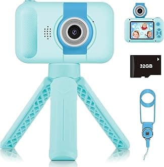 Children's Camera, Camera with Tripod, 2.4 Inch IPS LCD Digital Camera, 180° Flip Lens, Selfie Camera with DIY/Magic Shots/Voice Changes, Gifts for 3-10 Years Girls Boys