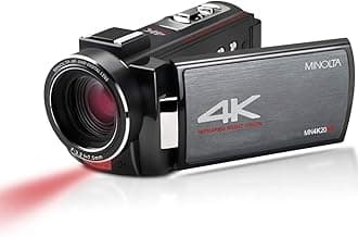 Minolta Camcorder – 4K Digital, Ultra HD Video at 24fps, 30MP Photos, Night Vision with IR, 16X Zoom, Anti-Shake, 3” IPS Touchscreen, HDMI/USB, SDXC Slot, MP4 Format (Black)