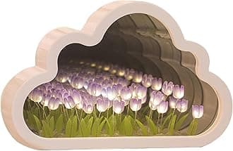 Tulip Night Light Mirror, Decorative Cloud Mirror Night Lamp, DIY Tulip Cloud Desk Lamp, LED Lamp Bedroom Decor for Teen Girls Creative Gift for Friends, Birthday, Anniversary (Purple)