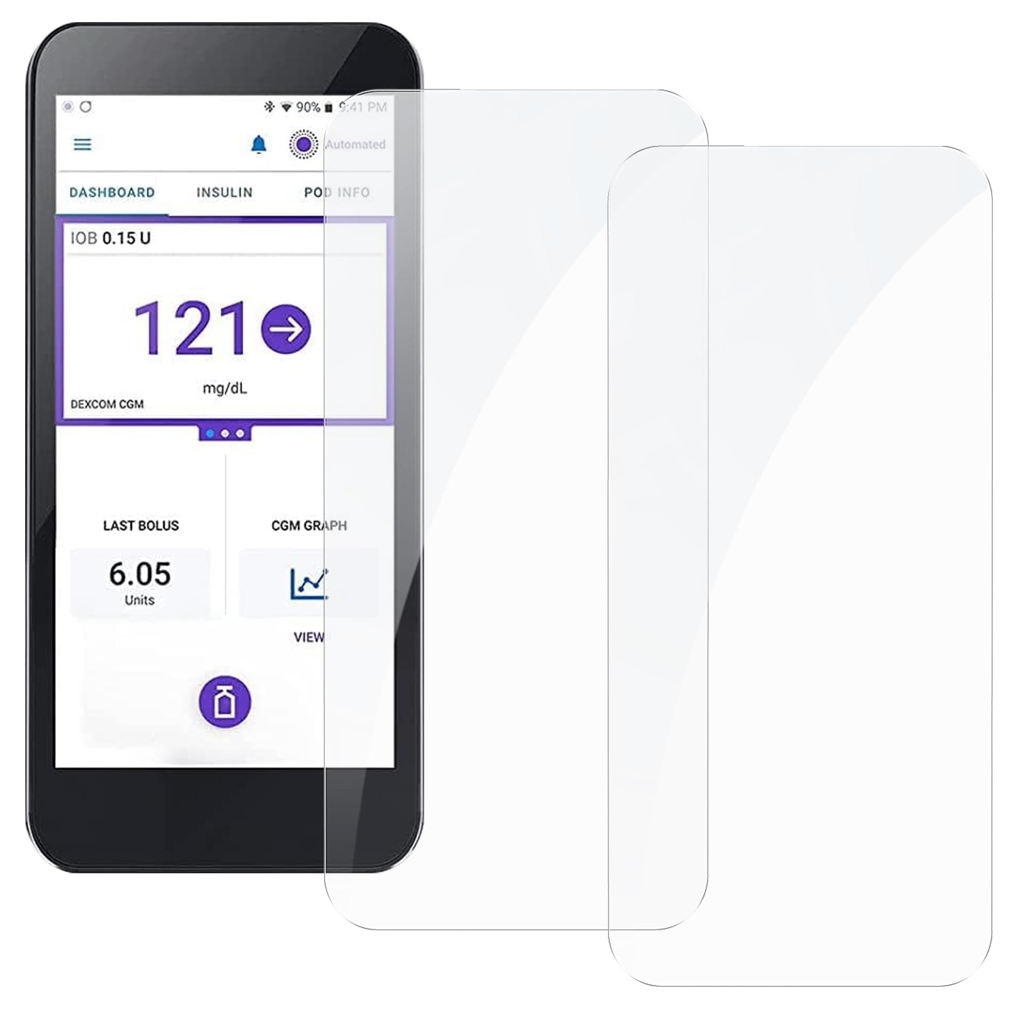 2 Pack Flexible Glass Screen Protector, Compatible with Omnipod 5 Receiver PDM, Anti-Scratch Anti-Fingerprint