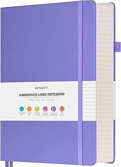 Lined Notebook Journal for Women Men, Large A5 College Ruled Notebook, 312 Numbered Pages Notebooks for Work, 100gsm Paper Daily Journal, Hardcover Vegan Leather Journals for Writing Office, Purple