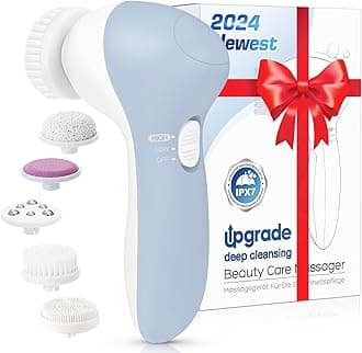 COSLUS Facial Cleansing Brush Silicone Face Scrubber: 5 in 1 FBS-D Electric Exfoliating Rotating Massage Device Waterproof Deep Cleaning Exfoliation Spa Machine - Electronic Skin Care Wash System