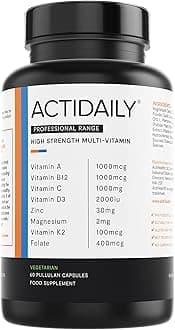 ActiDaily Multivitamin & Mineral Capsules | Essential Nutrients Including Vitamin D, B12, Zinc, Vitamin C | Powerful & High-Strength Formula for Energy Levels | Men & Women | Capsules | Made in UK
