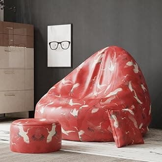 BiggieBean Bag with Beans Filled XXXXL Bean Bag- Full Printed Bean Bag Sofa with Cushion and Footrest - Official : Oreka Homes - Comfort Level : Standard - (Theme : Artisanal Adventures)