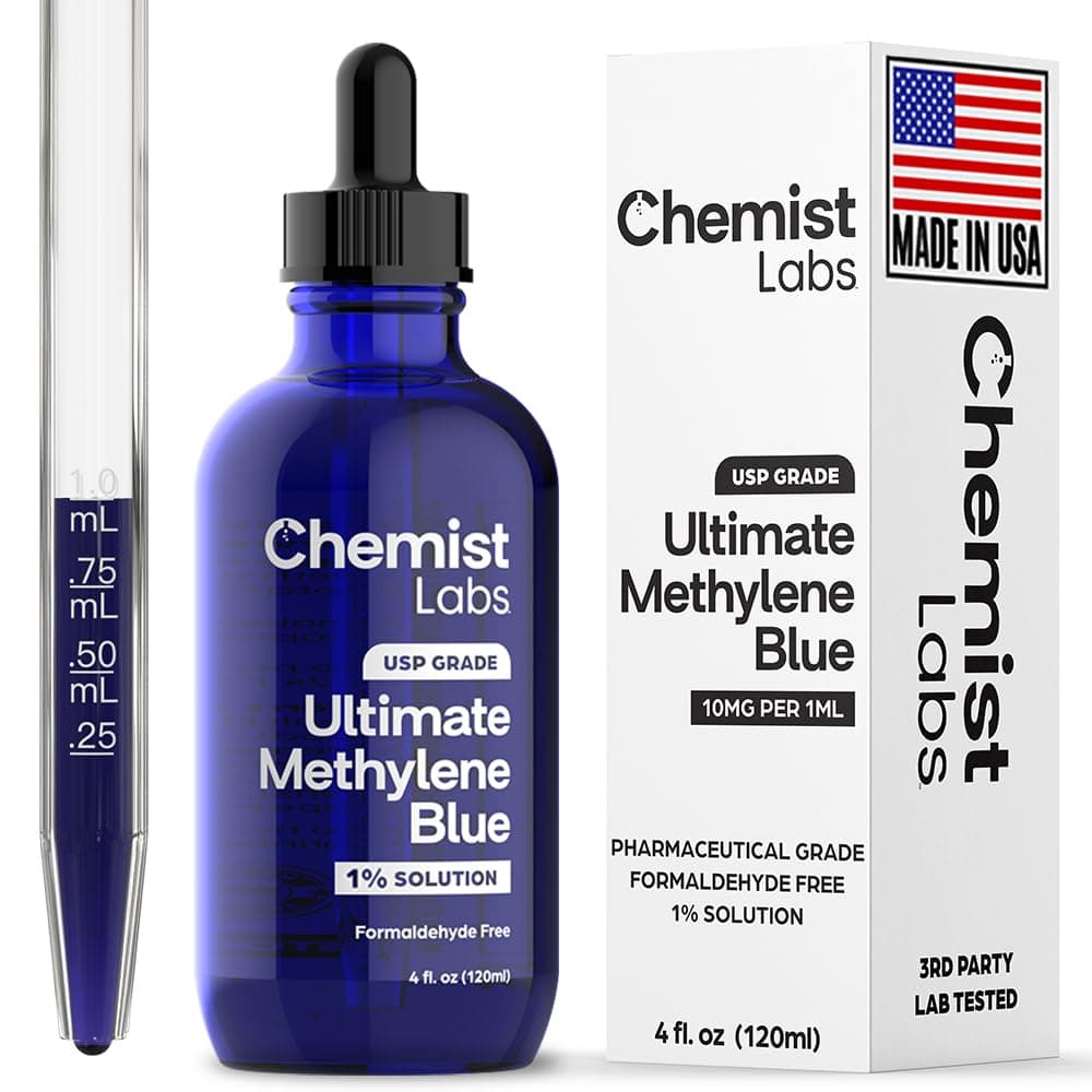 Methylene Blue – 1% Solution | 99.99% USP-Grade Liquid Drops –Mitochondrial & Cellular Support – 4oz (120ml) – Formaldehyde-Free – Made in USA