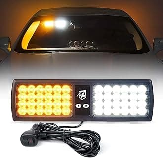 Xprite White Amber LED Visor Strobe Flashing Lights Interior Windshield Sunshield Hazard Warning Lights for Law Enforcement Emergency Vehicles Trucks