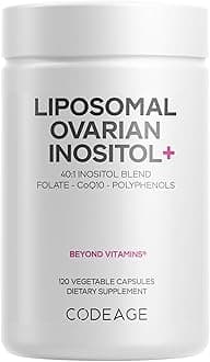 Liposomal Ovarian Inositol+ Supplement - Myo-Inositol & D-Chiro-Inositol 40:1 Blend, Folate 5-MTHF, CoQ10, Pomegranate & Wild Blueberry, Liposomal Delivery, Non-GMO, Gluten-Free - 120 Capsules
