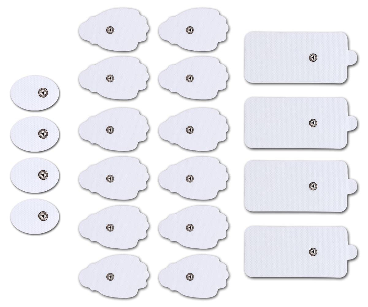 TENS Unit Electrode Pads Reusable Self-Adhesive Replacement Massage Pads Latex Free, Standard Connection Snap on 3.5mm Cable for Tens EMS Massager