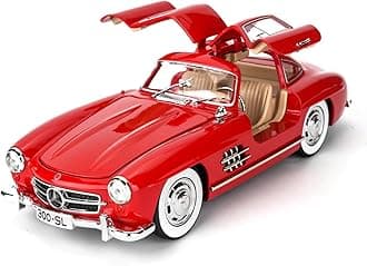1:24 SL300 Vintage Toy Car Diecast Metal Classic Model Toy Car for Kids Light Sound Pullback Openable Door, Red