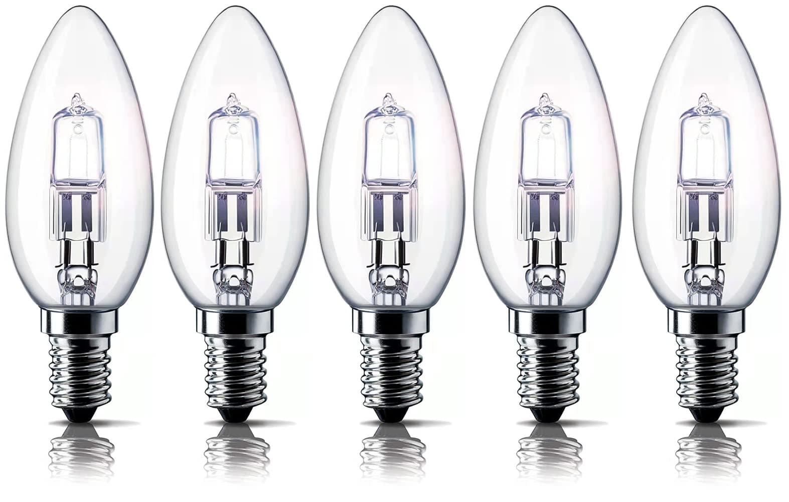 E14 28W Halogen Candle Light Bulbs, Small Edison Screw Bulb (SES) 2700K Warm White Dimmable Pack of 5