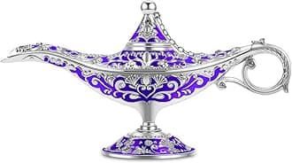 Gusnilo Vintage Aladdin Magic Lamp Genie Collector's Edition /Wedding Table Decoration,Collectable Rare Classic Arabian Props Aladdin Pot & Delicate Gift for Party/Birthday(Silver Purple)