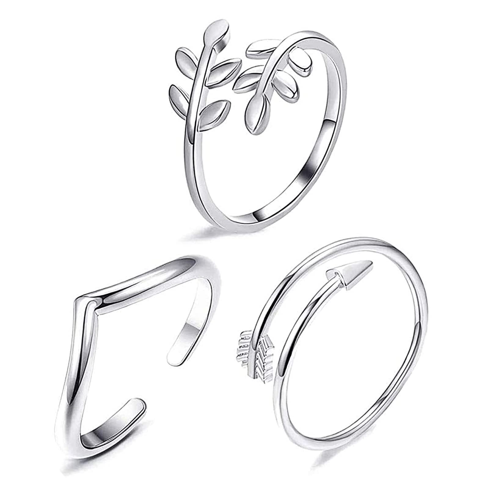 3pcs Adjustable Sterling Silver Rings Set - Stackable Open Knot Ring for Thumb, Joint, Toe - Resizable for Women and Girls