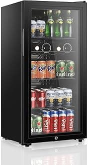 LANG Beverage Refrigerator, 4.5 Cu.Ft, Mini Fridge with Glass Door for Soda Beer, Freestanding Beverage Cooler for Office, Bar, Adjustable Shelving&Adjustable Foot