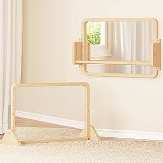 Woodtoe 3-in-1 Montessori Mirror with Bar, Adjustable Toddler Mirror & Pull Up Bar, Montessori Learning Toy for Baby 6-18 Months, Nursery Mirrors, Natural Wood Furniture for Daycare, Kids Classroom